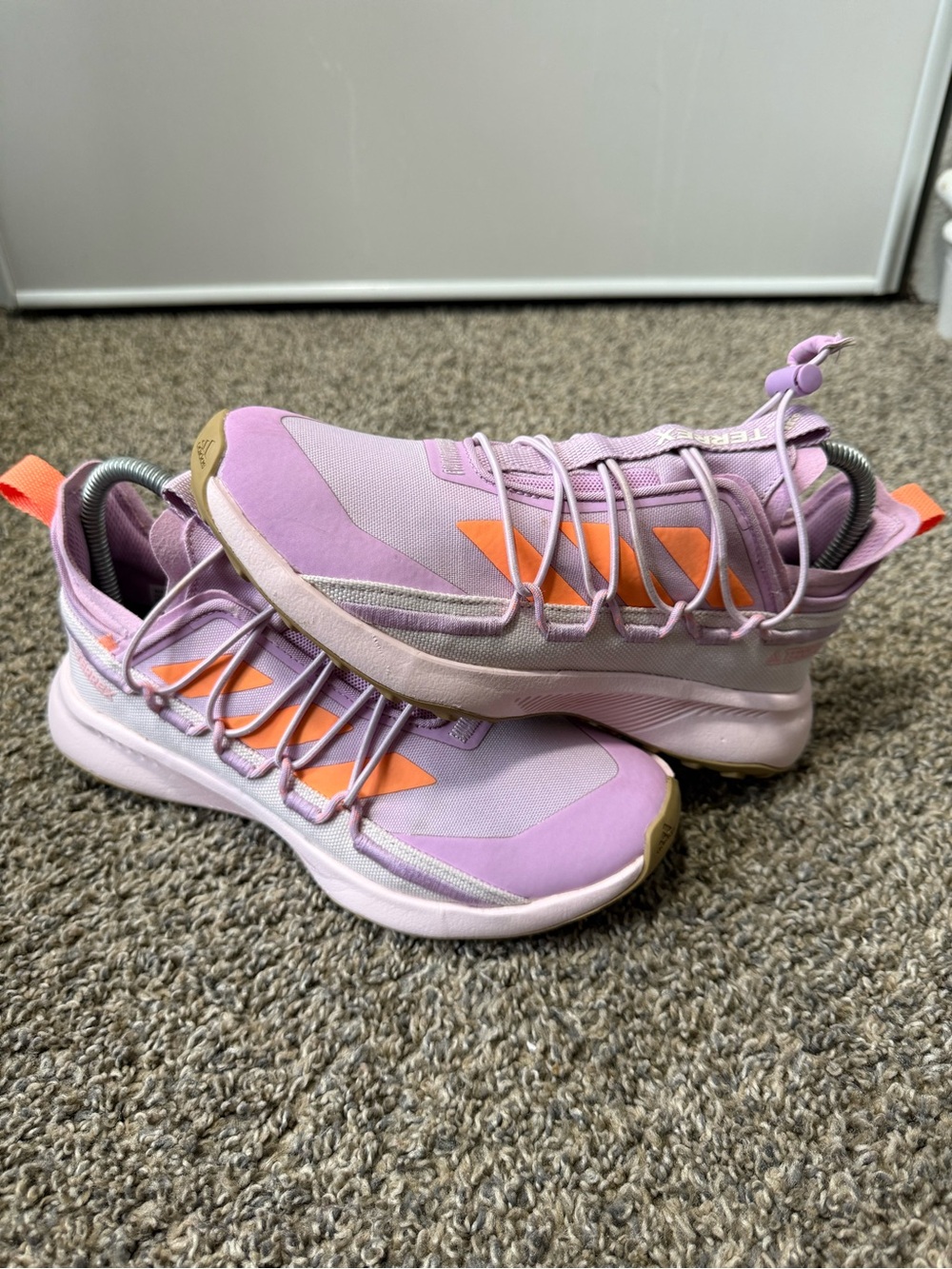 adidas terrex Women’s Lilac Athletic Sneakers with Orange Accents